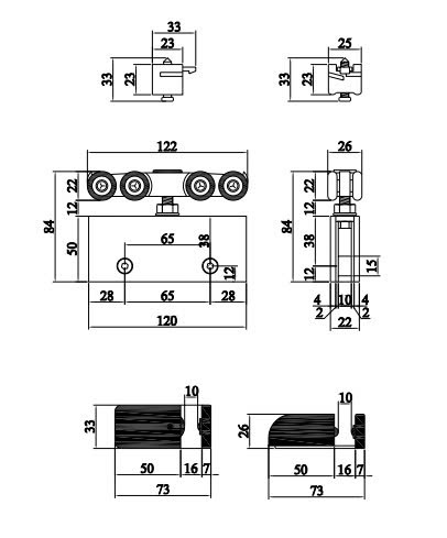 Bộ bánh xe kẹp kính VICKINI 62225.001 SSS